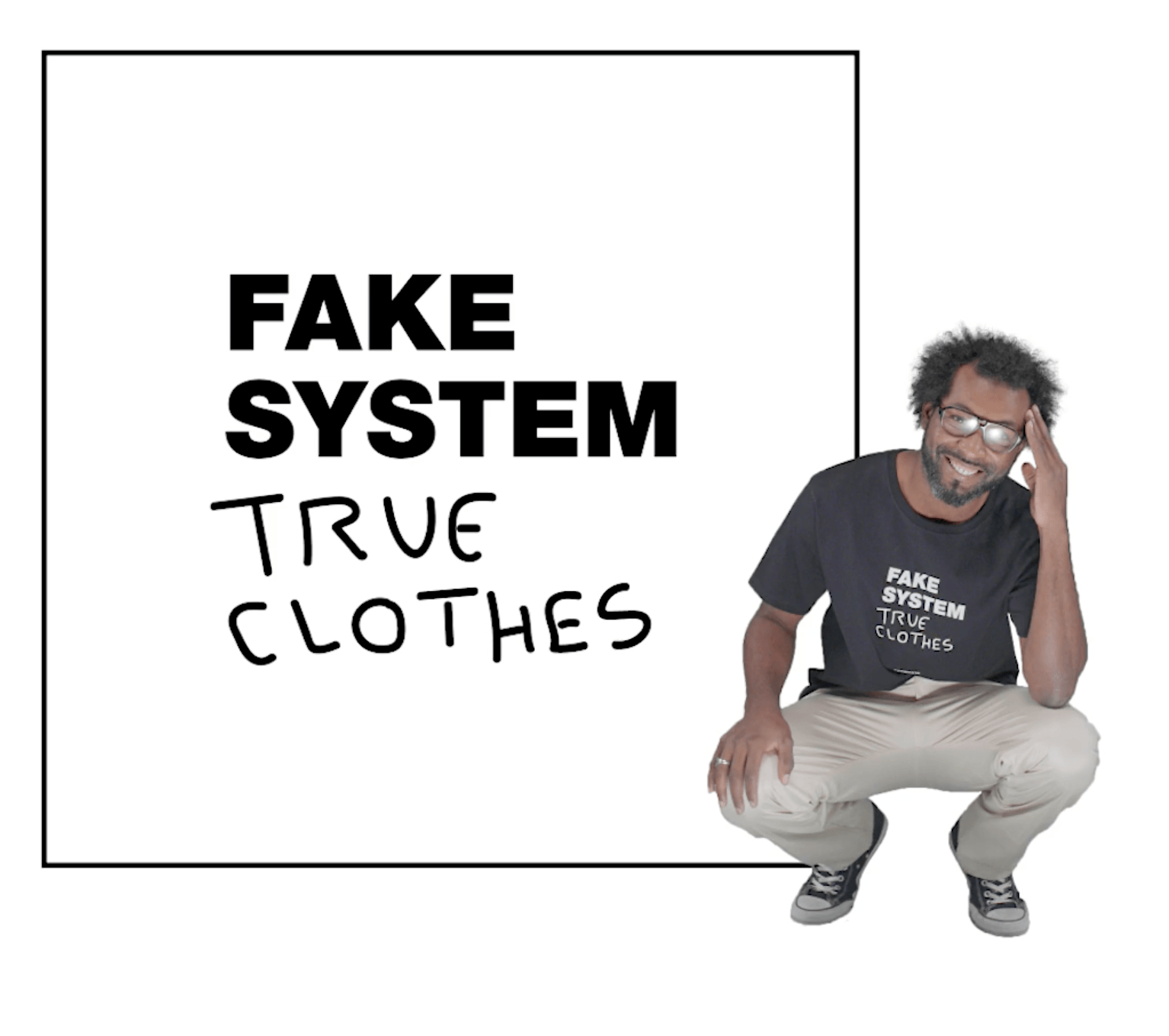 "sistema falso, ropa verdadera" camiseta y el modelo